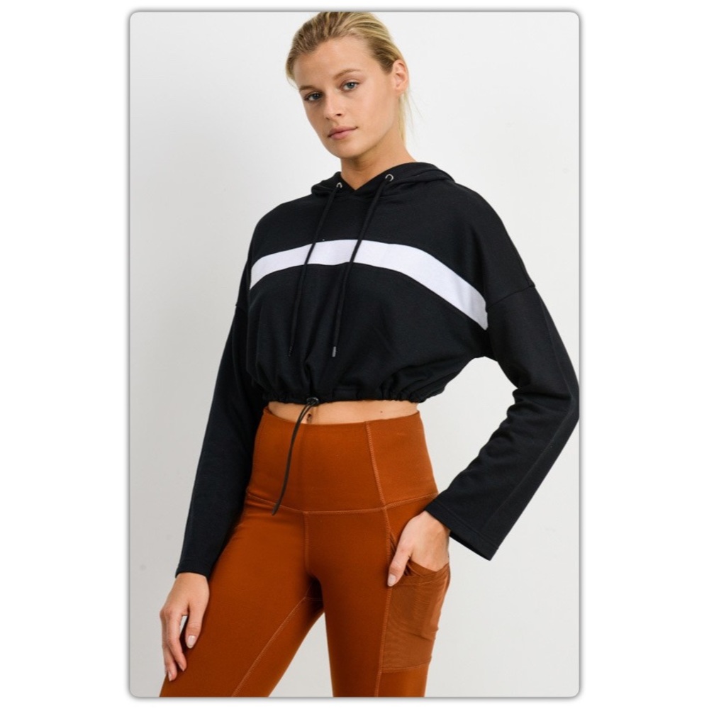 Black and White Striped Crop Top Sweatshirt